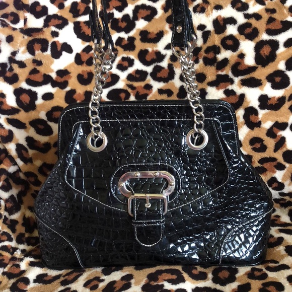 Apt9 Black Faux Leather Alligator Print Bag - Picture 1 of 6